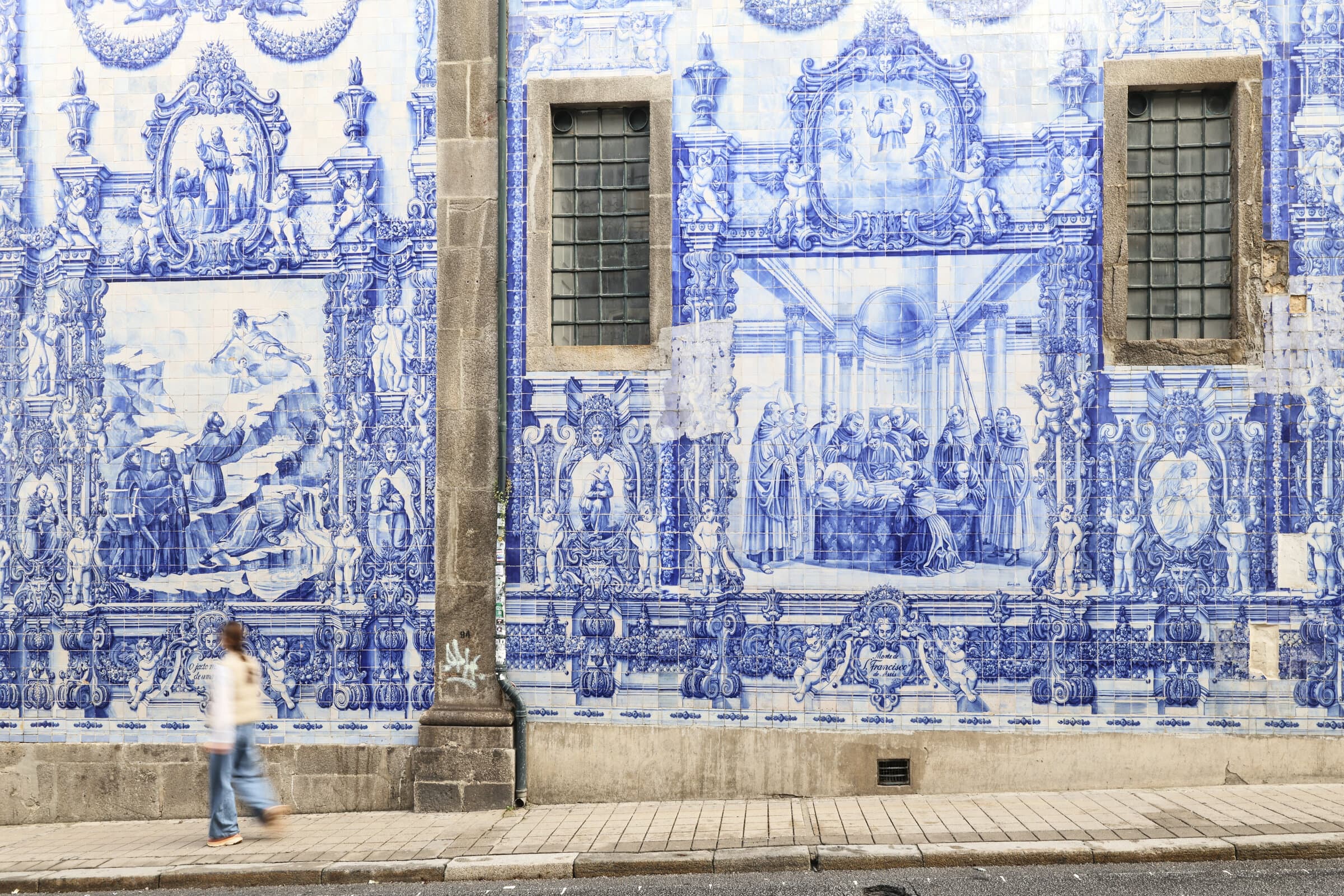Blue azulejo tile wall in Porto