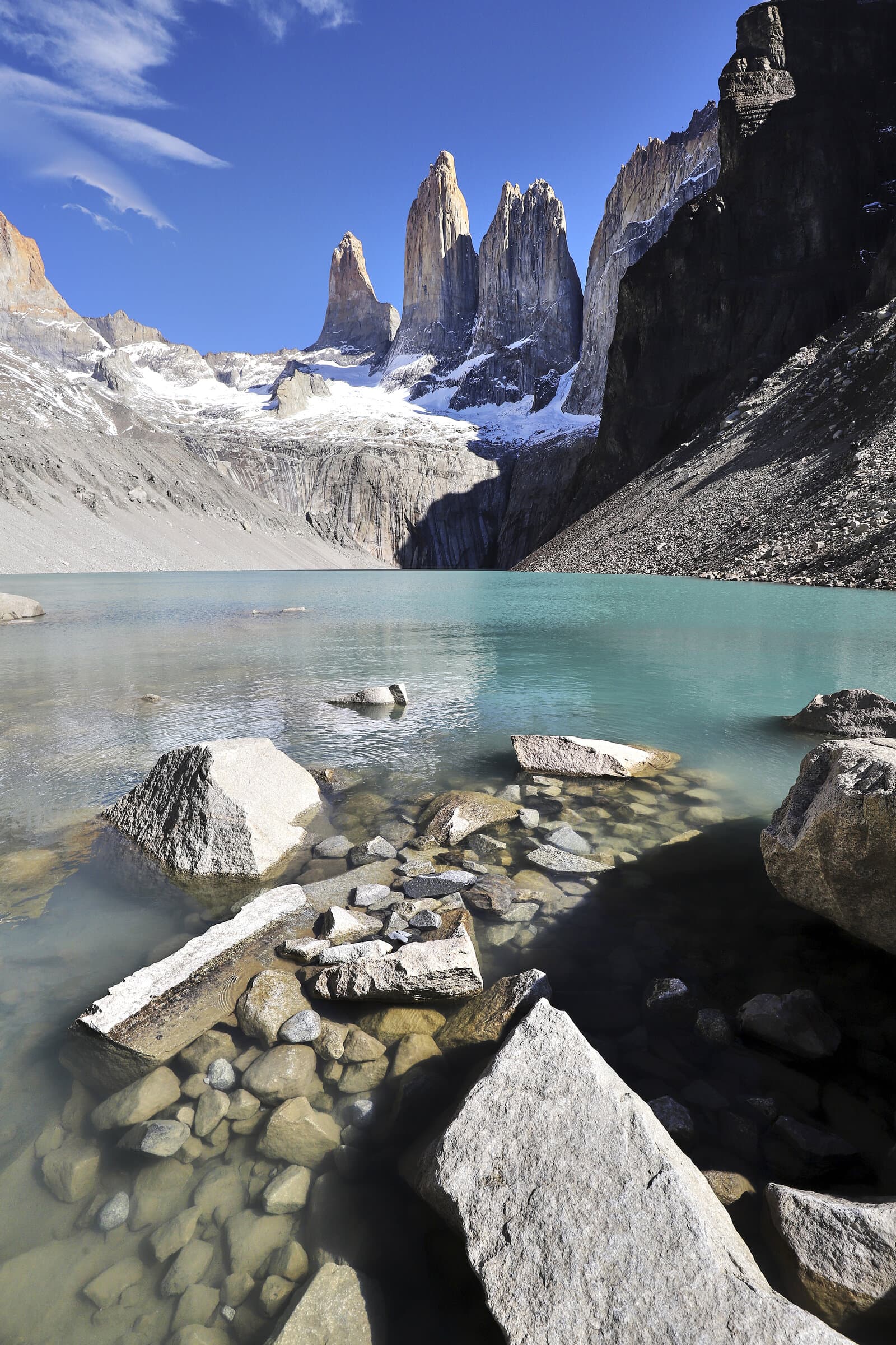 Torres del Paine above a glacial lake